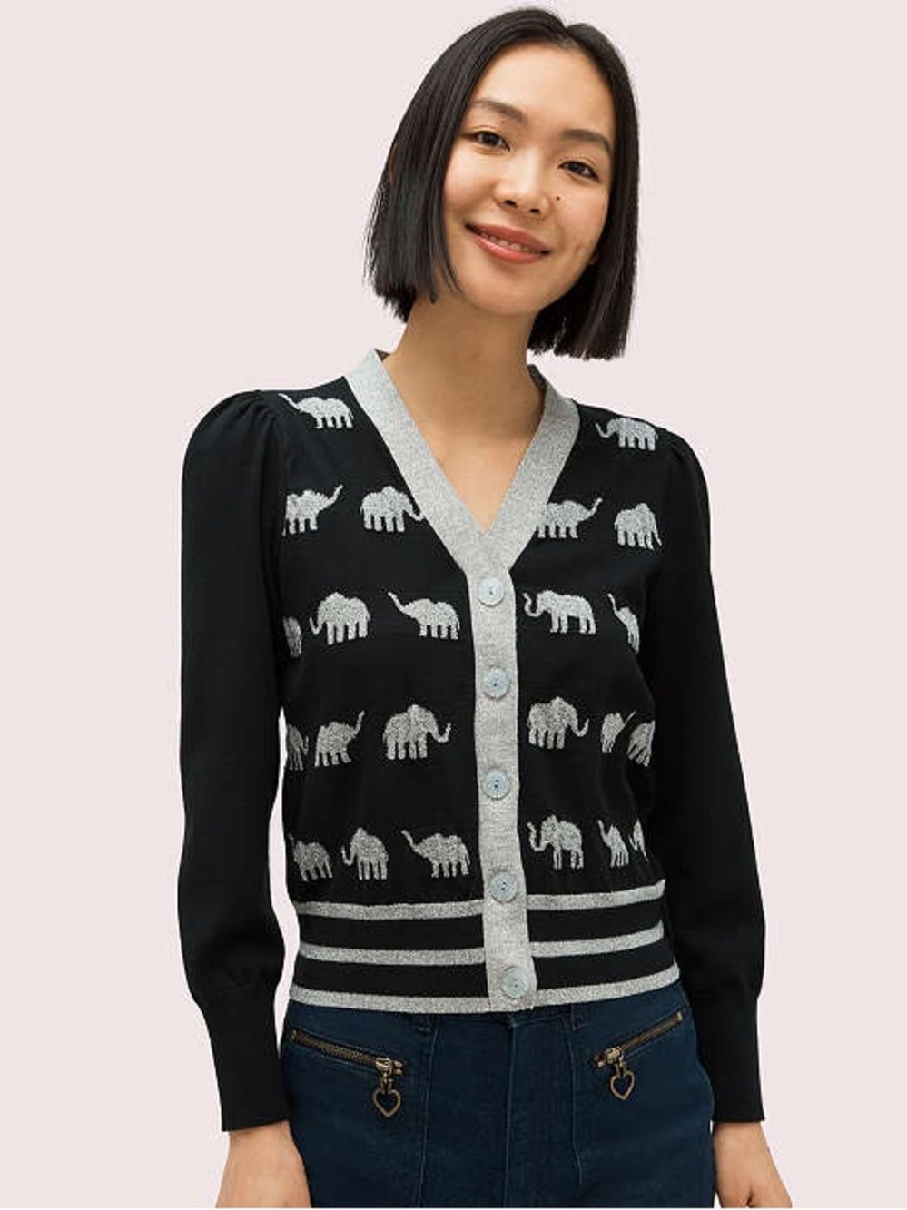 kate spade Black V-Neck Cardigan with Silver Elephant Motif- send an offer ❤️